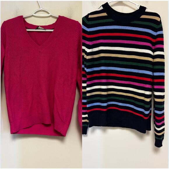 Set of 2 LOFT 100% Cotton Sweaters Size Medium Pink Stripes - Picture 1 of 8